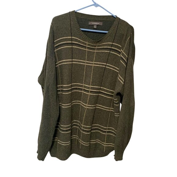 Croft and barrow Mens Sz XL Long Sleeve VNeck Sweater Pullover Green Tan Window - Picture 1 of 3